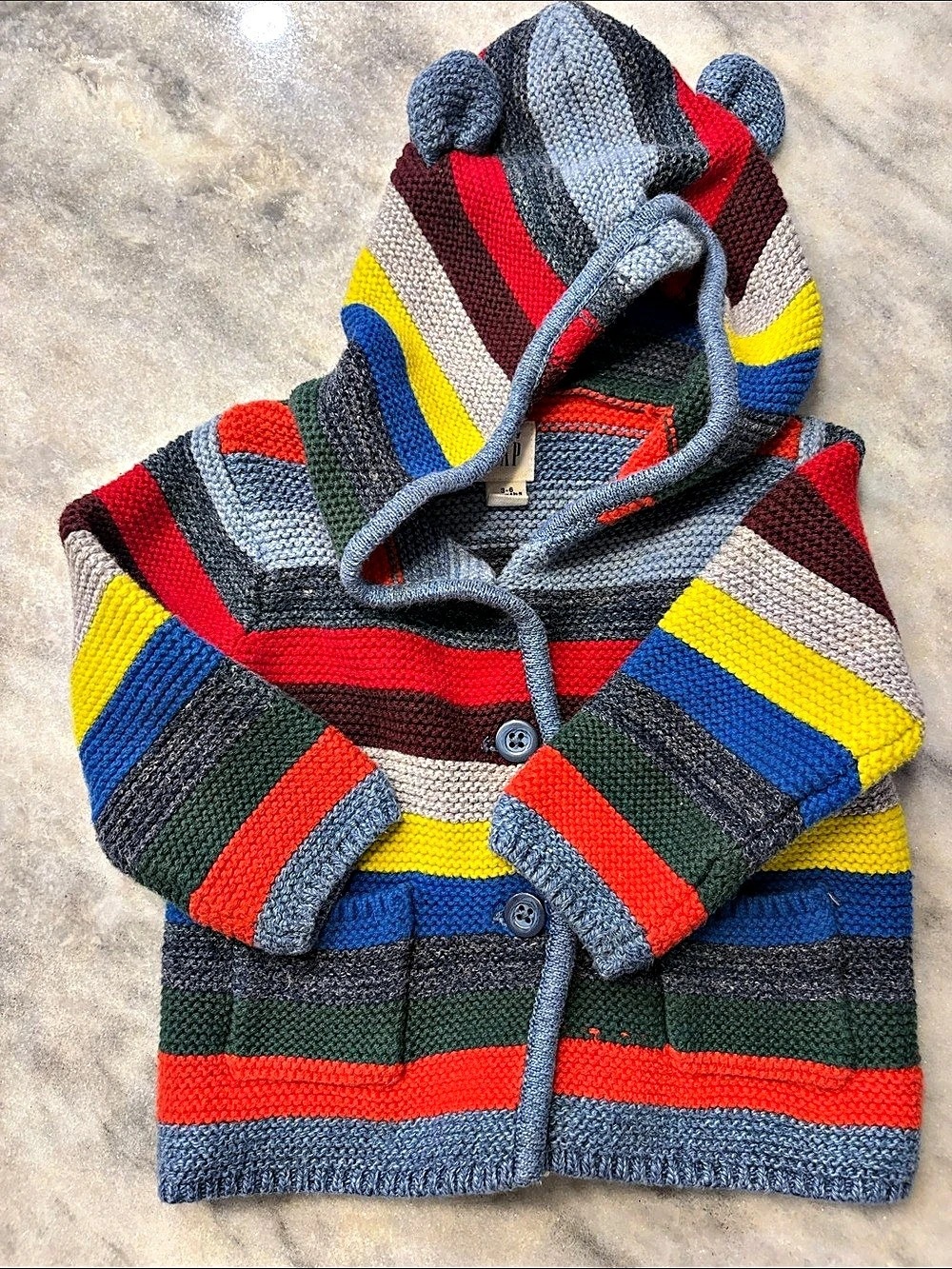 Gap Baby Gap Crazy Stripe Bear Ear Hooded Cardigan Multicolor Baby 3-6M